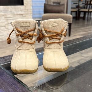 Sperry Cream and Tan Duck Boots
